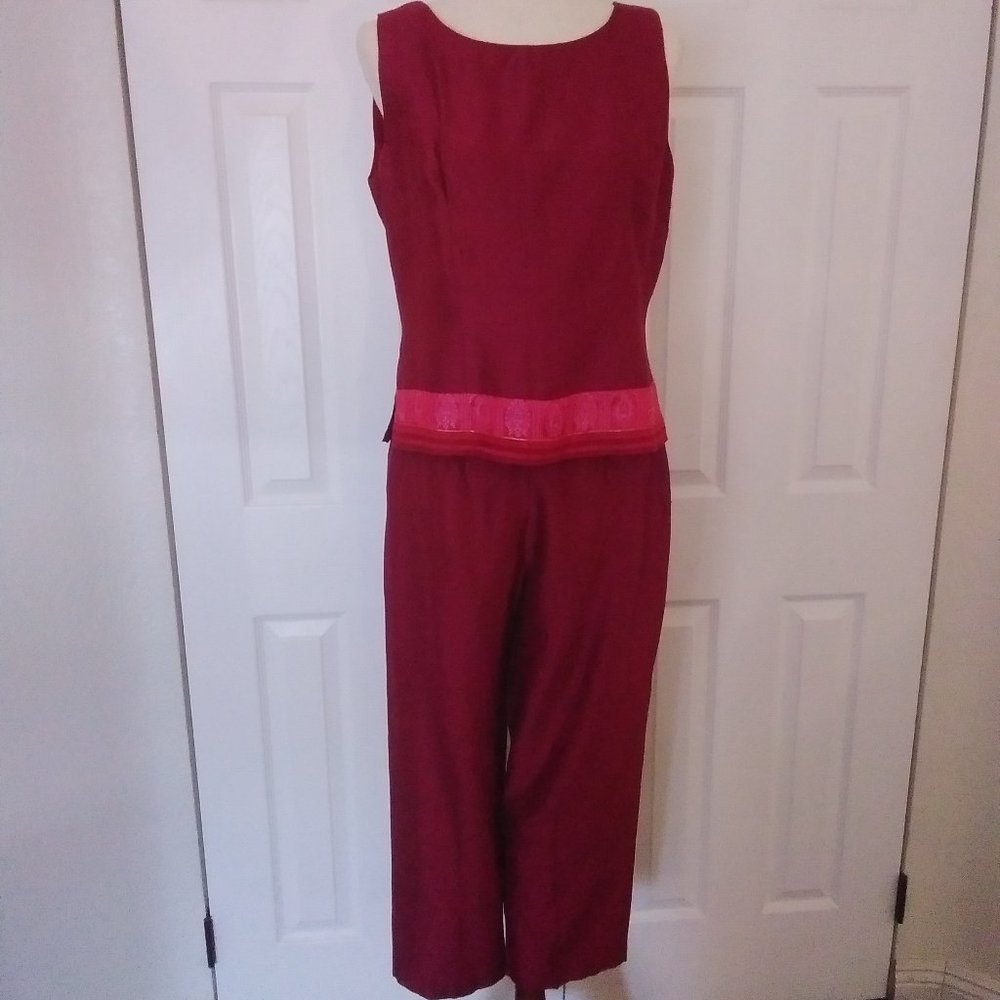 Vintage Paul Harris Designs Pant Set Magenta Red Size 10